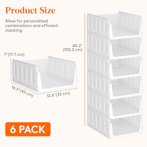 Lifewit 6 Pack Stacking Closet Organizers Shelf for Clothes 16.5" Depth | Plastic Stackable Sweater Storage basket Bins for Wardrobe, Multifunctional Pants Organizer for RV, Pantry, Kitchen, Dorm