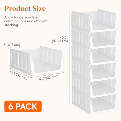 Lifewit 6 Pack Stacking Closet Organizers Shelf for Clothes 16.5" Depth | Plastic Stackable Sweater Storage basket Bins for Wardrobe, Multifunctional Pants Organizer for RV, Pantry, Kitchen, Dorm