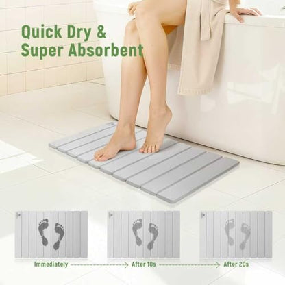 Stone Bath Mat for Water Absorption, Foldable Diatomite Stone Mat, Non-Slip & Quick-Drying White Square Bath Mat with Modern Minimalist Style, Easy to Clean, for Bathroom/Kitchen/Hallway