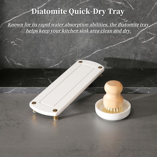 Gold Soap Dispenser Set Comes with Stainless Steel Pumps | Instant Dry Tray and Dish Scrub Brush, Suitable for Kitchen Decor and Accessories