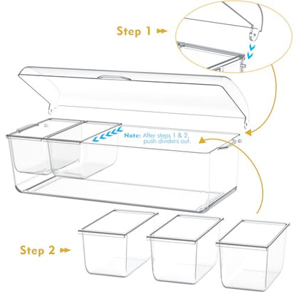 Condiment Tray with Stainless Steel Tableware, Chilled Condiment Server | Bar Accessories with 5 Spoons, 5 Forks and 1 Clip with Removable Trays and Lid