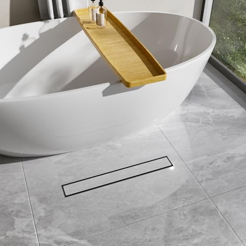 24 Inch Linear Shower Drain-Matte Black, with Tile Insert Grate | AISI 304 Stainless Steel Shower Drain, Rectangle Shower Floor Drain with Leveling Feet, Fits Bathroom & Balcony etc