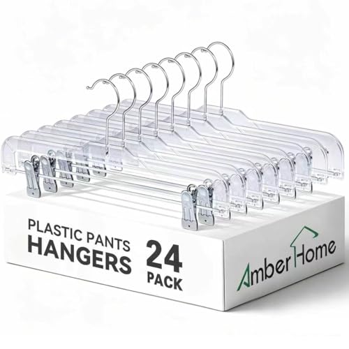 24 Pack Clear Plastic Pants Hangers with 2 Adjusta... (24 Count | Clear | Plastic)