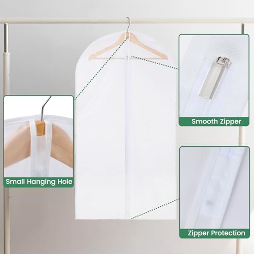 Carbrea 12 Pack Translucent Garment Bags for Hanging Clohes - 24" x 42" | Thick PEVA Materials, Smooth Zipper, with Zipper Protection, Breathable, Washable, Reusable, for Closet Storage, Travel Use