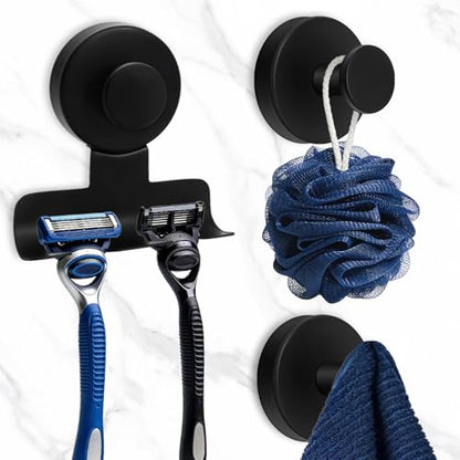 Stainless Steel Suction Cup Razor Holders Hooks for Shower, 3 Pack Metal Removable Towel Hooks for Bath Robe Loofah Wreath Hook for Hanging.