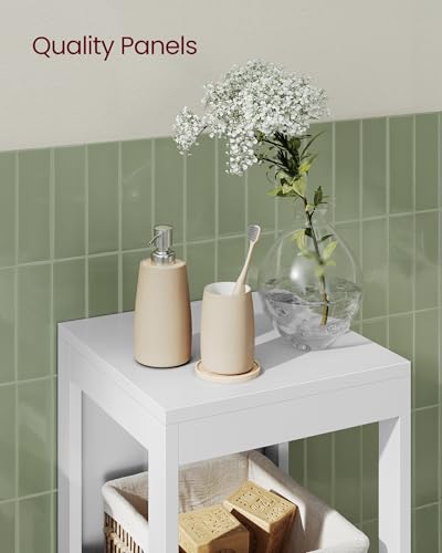 VASAGLE Storage Cabinet, Storage Organizer Rack Stand for Bathroom, Living Room, Multifunctional Corner Unit, 2 Drawers, 35 Inches in Height, White UBBC42WT