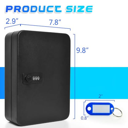 28 Key Cabinet Wall Mount, Steel Key Box Wall Mount with Code, Combination Lock Box with Code, Featuring Hooks and Tags