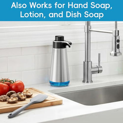 BYUNER Soap Dispenser for Bathroom & Kitchen, 15 fl oz Refillable Soap Dispenser, Brushed Silver Metal Look Countertop Soap Dispenser, Rust-Free Hand Soap & Dish Soap Dispenser