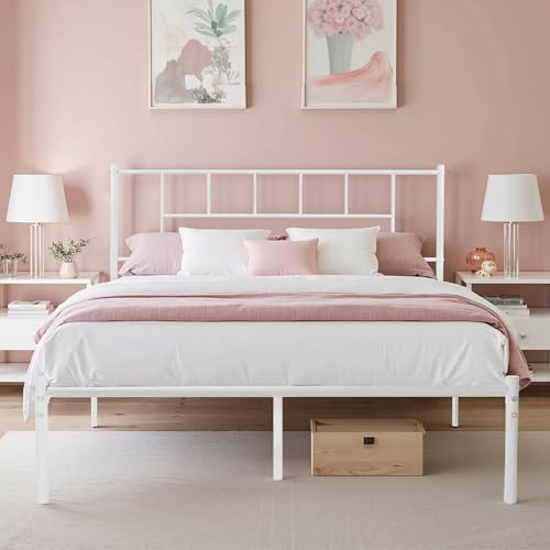 VECELO Full Metal Platform Bed Frame with Headboard, Heavy Duty Steel Slat Support, Under Bed Storage,No Box Spring Needed, Easy Assembly