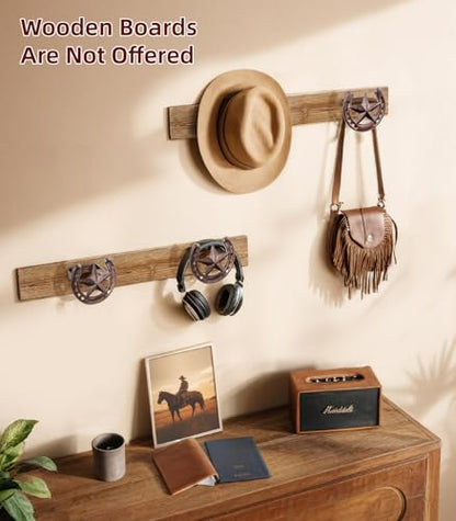 Cowboy Hat Hanger Wall Mount, 4 Pack Cowboy Hat Rack, Metal Horseshoe Hook | Horseshoe Decor, Western Hat Hook for Wall, Hat Holder for Entryway Closet, Bridle Hook for Tack Room, Horse Supplies, Bronze