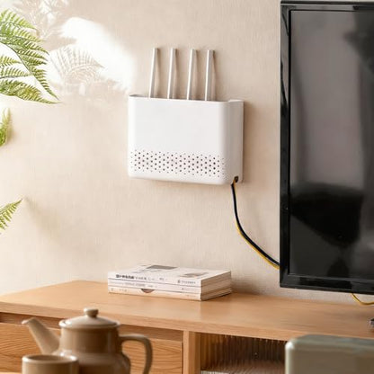 Wall Mounted Router Storage Box - No-Drill WiFi Router Organizer with Heat Dissipation Holes, Cable Management Box for Living Room, Bedroom, Study, Dorm, Apartment