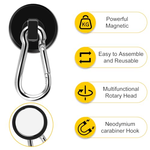 DIYMAG Magnetic Hooks,Black 15 Pack 70LBS Heavy Duty Magnet Hooks | Neodymium Strong Swivel Carabiner Magnet Hooks with Swivel Carabiner,Great for Your Refrigerator and Magnetic Surfaces