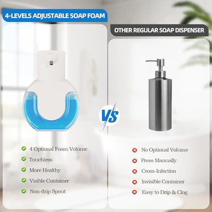 Automatic Soap Dispenser Touchless,Rechargeable Foaming Soap Dispenser,15oz/420ml Smart Hand Soap Dispensers,4-Level Adjustable,Wall Mount for Bathroom Kitchen Dish Soap,Hands-Free