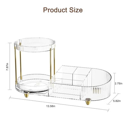 Makeup Organizer Countertop for Vanity, Rotating Perfume Tray with 5-compartment Cosmetic and Skincare Organizers, Multi-Purpose Desk Storage Makeup Brush Holder for Bathroom Bedroom Counter