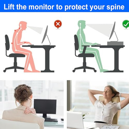 gianotter Monitor Stand with Drawer and 2 Pen Holders | Monitor Riser Dual-Layer Storage Desk Organizers and Accessories (Black-Ventilated)