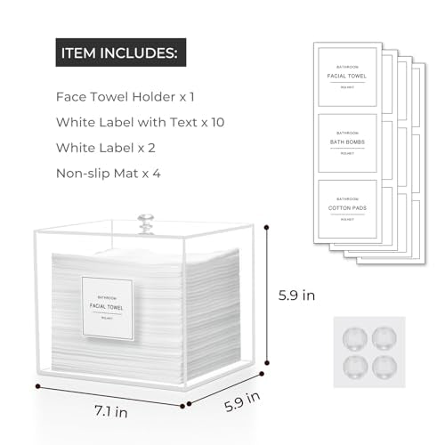 Disposable Face Towel Holder, Acrylic Face Towelettes Storage Box for Face Towels, Facial Towel Containers, Makeup Remover Cloth Organizer