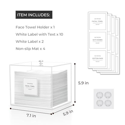 Disposable Face Towel Holder, Acrylic Face Towelettes Storage Box for Face Towels, Facial Towel Containers, Makeup Remover Cloth Organizer