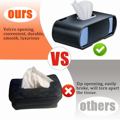 Car Tissue Holder, Car Kleenex Holder Fits 100-160 Count | Premium PU Leather,Keep Tidy,Universal,Large tissue box,Backseat Car Napkin Holder,Tissues Dispenser for Car,Black