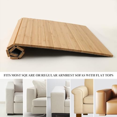 Sofa Arm Tray Table - Flexible/Foldable Couch Arm Table Perfect for Drink & Snacks Great Armrest Tray (16.5" L x 13.25" W x 0.35" H, Natural Bamboo)