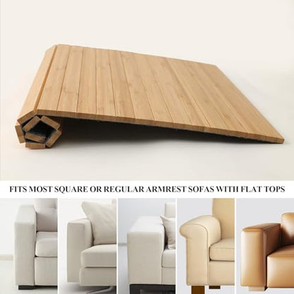 Sofa Arm Tray Table - Flexible/Foldable Couch Arm Table Perfect for Drink & Snacks Great Armrest Tray (16.5" L x 13.25" W x 0.35" H, Natural Bamboo)