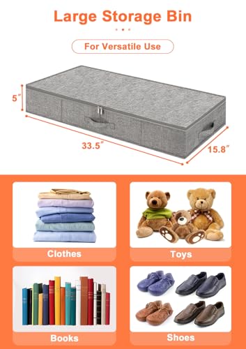 punemi 5 inch High Sturdy Low Profile Under Bed Storage, 2 Pack, Grey | Shallow Storage Bin with Sturdy Sides & Bottom, Ideal for Clothes, Blankets & Toys, Fits Under Cribs, Sofas & Dorm Beds