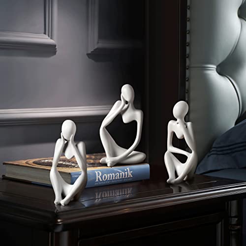 BrownLove 3pcs Decor White Thinker Statue Abstract Art Sculpture，Resin Collectible Figurines for Home Living Room Office Shelf Decoration