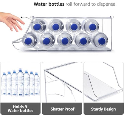 Sorbus Water Bottle Organizer for Fridge with Lid – Holds 9 Bottles – Stackable Drink Organizer for Refrigerator, Pantry, or Countertop – Clear BPA-Free Plastic Bottle Storage Holder