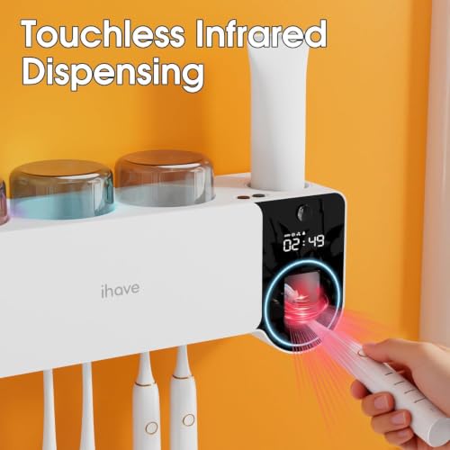 iHave Toothbrush Sanitizer Holder with Auto Toothpaste Dispenser Wall Mount