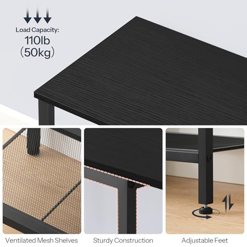 HOOBRO TV Stand with Charging Station to 55 Inches, LED Entertainment Center, Media TV Console Table with Open Storage Shelving for Living Room, Bedroom, Black BB122UDDS01