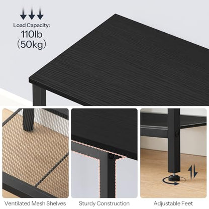 HOOBRO TV Stand with Charging Station to 55 Inches, LED Entertainment Center, Media TV Console Table with Open Storage Shelving for Living Room, Bedroom, Black BB122UDDS01