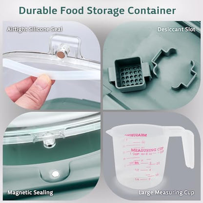 Rice Storage Containers, Collapsible 20 to 30Lbs Food Storage Bin Dispenser with Rolling Wheel and Clear Airtight Lid, BPA Free Flour, Sugar, Cereal and Dog Cat Pet food Containers