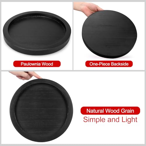Black Wooden Decorative Trays for Kitchen Counter Living Room Centerpiece | Round Ottoman Coffee Table Tray Rustic Farmhouse Dinner Table Decor Accessories Wood Candle Plate Holder Bathroom Vanity Tray