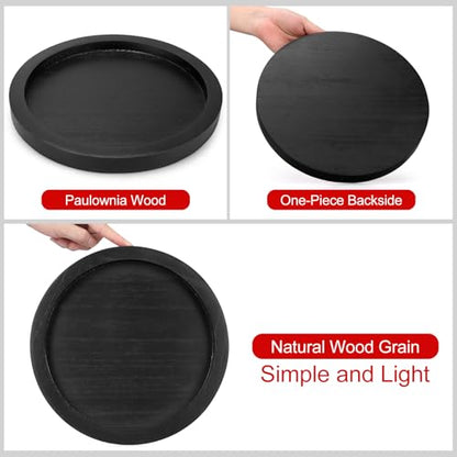 Black Wooden Decorative Trays for Kitchen Counter Living Room Centerpiece | Round Ottoman Coffee Table Tray Rustic Farmhouse Dinner Table Decor Accessories Wood Candle Plate Holder Bathroom Vanity Tray