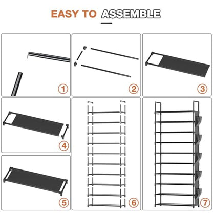 Tall Shoe Rack - 10 Tier Shoe Organizer 30-35 Pairs Boot Storage | with 5 Hooks, Pocket & Sturdy Large Vertical Shoe Shelf Stand Tower, Closet, Entryway, Bedroom, Garage, Free Standing