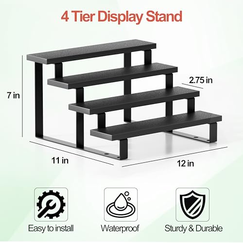 Boulphia Cologne Organizer for Men, 12 Inch Wood Cologne Stand 4 Tier Perfume Organizer for Dresser, Versatile Step Display Stand Shelf for Fragrance, Skincare, Figurine, Dessert, 1 Set Black