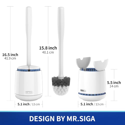 MR.SIGA Toilet Bowl Brush and Holder, Sturdy Long Handle, White, 1 Pack | Automatic lid design, upgraded ventilation, replaceable toilet brush head dries quickly