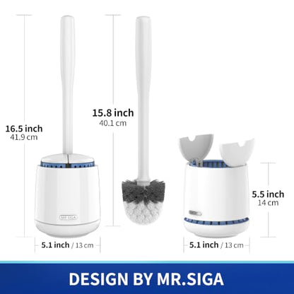 MR.SIGA Toilet Bowl Brush and Holder, Sturdy Long Handle, White, 1 Pack | Automatic lid design, upgraded ventilation, replaceable toilet brush head dries quickly