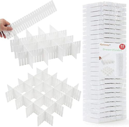 40Pcs Drawer Dividers, Adjustable Drawer Organizer for Socks, Underwear, Makeup, Can Help Tidy Kitchen, Bedroom, Dresser White