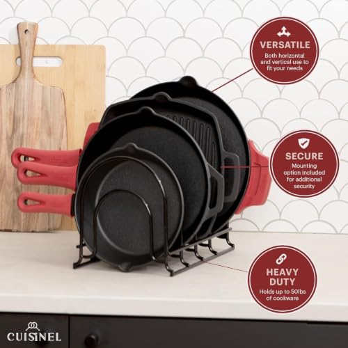Cuisinel Pan Organizer for Cast Iron Skillets, Griddles, 5-Tier Rack, Black 12.2"