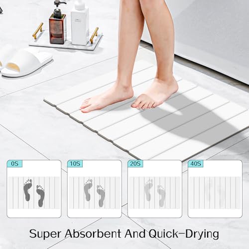 Cuckan 2 Pack Foldable Stone Bath Mats for Bathroom Super Absorbent Diatomaceous Earth Bath Mat Quick Dry Bath Rug Drying Mats with Non Slip Shower Rug Tub Shower Mat