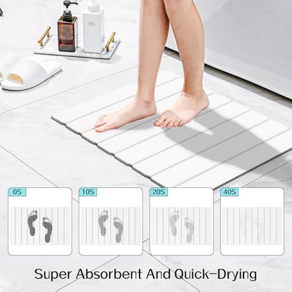 Cuckan 2 Pack Foldable Stone Bath Mats for Bathroom Super Absorbent Diatomaceous Earth Bath Mat Quick Dry Bath Rug Drying Mats with Non Slip Shower Rug Tub Shower Mat