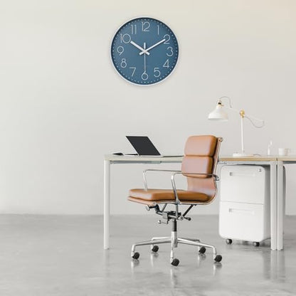 12 Inch Silent Non-Ticking Battery Operated Quality Quartz Round Wall Clock Modern Decor Clock for Home Office Bedroom Bathroom(Cerulean/Blue Color)