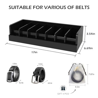 Belt Organizer for Drawer - Bamboo Belt Storage Organizer | Belt Rack for Closet Wall Mount Men Women Tie Sock Bra Scarf Ribbon (Black, 7 Grids)