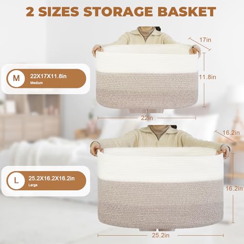 Blanket Basket, 72L Woven Storage basket with Leather Handle, Eco-friendly Decorative Storage Organization in Bathroom & Living Room for Towels 22 ''*17 ''*11.8 '', Gradient Brown