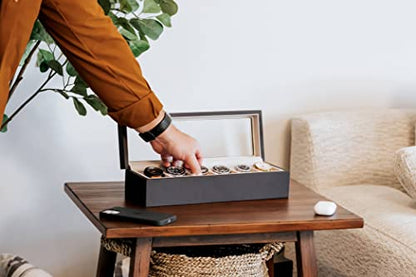 CASE ELEGANCE 6-Slot Wood Watch Box with Glass Top - Espresso | Watch Case, solid wood, magnetic closure, pillow stands