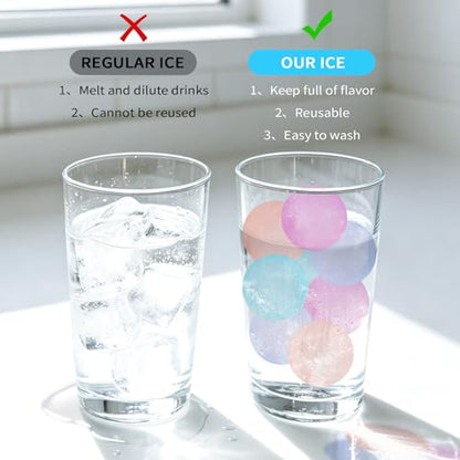 Reusable Ice Cubes for Coolers, Color-Changing, Round, 300 Pack | BPA-Free Plastic Ice Cubes, Fake Ice Look, Won't Dilute Flavor, Refreezable, Storage Bag, Whiskey Coffee Bars, Party Drinks