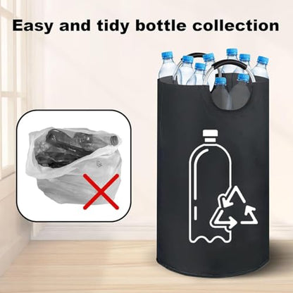 82L Recycling Bin for Kitchen Recycling Bag,Foldable Deposit Bottles Collection Container,Oxford Cloth Storage for Bottles,Cans,Plastic&Glass Heavy Duty,Waterproof Home,Kitchen,Garage,Black