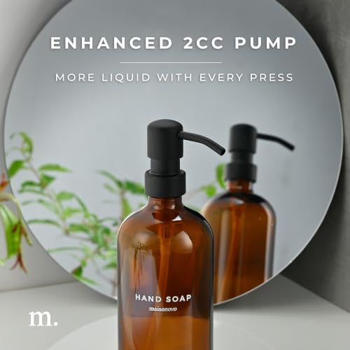 MaisoNovo Soap Dispenser 1-Piece Set | 16.9oz Amber Bottles with Black Plastic Pumps
