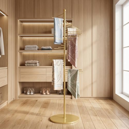 67" Freestanding Spiral Scarf Organizer - 30 Rods Metal Holder, Space Saving Hijab/Belt/Pants Rack for Closet, Clothing Store & Home