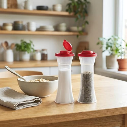 Large Hourglass Salt and Pepper with Red Seals (Red | Plastic)